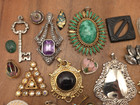 Vintage - Now 25 Piece Victorian Style Pendants Pins Craft Jewelry Making Lot  7