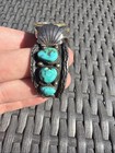 Vintage Sterling Silver Turquoise Ring 3 Stone Navajo Style Southwestern