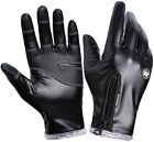 Mens Leather Touchscreen Windproof Waterproof Gloves Winter Driving Warm Gloves