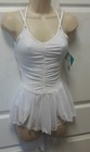 New Dance Lyrical Dress Skate  Ballet White Hilow Skirt Shirred Front Ladies plx