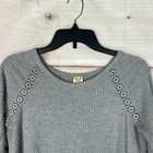 Faded Glory Top Womens M Gray Waffle Knit Crochet Trim Tunic Long Sleeve Solid