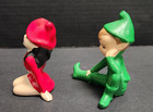 Vintage Green Red Pixie Elves Hand Painted Sitting Boy Girl Figures Holland Mold