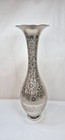 Vintage Silver Plated Brass Floral Etched Vase 11  Made In India Signed