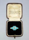 Beautiful Antique Victorian 18k Gold Diamond Turquoise Paste Floral Ring Box S 7