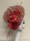 Royal Ascot Kentucky Derby Red Mesh And Flowers Large Fascinator