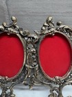 Vintage 70s Brass Tone Metal Ornate Picture Frame Double Opening Floral Filigree
