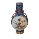 Chinese Famille Rose Porcelain Vase Double Handle Floral Canton Style As Is