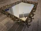 Vintage Ornate Vanity Perfume Tray   Footed Mirror Gold Gilt Regency