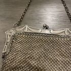 Antique 1900s German Silver Mesh Bag purse Chain Handle Marked Cloth Lined