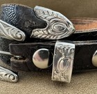 Antique Vintage Unbranded Western Sterling Silver Ranger Belt Buckle Set   Belt