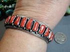 Kewa Pueblo Sgnd Mediterranean Coral Sterling Silver 15gem Row 37g Cuff Bracelet
