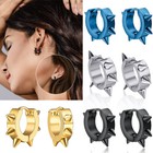 2pcs Men Women Steel Spike Huggie Hinged Hoop Stainless Steel Ear Stud Earrings