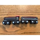 Wooden Magnetic Train Engine And Coal Tender Car Set Black Red Steam Locomotive