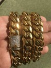 Cadena Estilo Miami Cubana Acero Inoxidable Laminado En Oro 18k Cierre Diamante