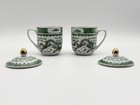 Vintage 2 Chinese Hand Painted Porcelain Tea Cups With Lids