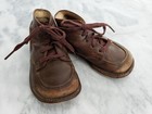 Vtg Baby Shoes Brown Leather Oxfords Toddler Lace Up Worn Patina Nursery Decor