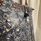 Sakroots Artist Circle Large Tote Bag Navy Blue Floral Mandala Owl Charm