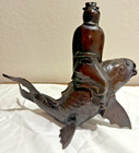 Vintage Asian Bronze Incense Burner Taoist Sage qin Gao Riding A Carp - Ds31
