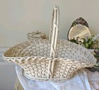 Vintage Hand Woven Gathering Basket Fruit Harry   David Original Paint Ivory