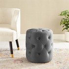 Modway Anthem Tufted Button Round Velvet Ottoman  Gray Grey Eei-3778-gry
