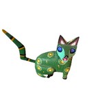 Alebrije Cat Hand Painted Wood Carving Oaxaca Mexican Folk Art Sculpture Signed