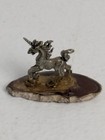 Vintage Pewter Unicorn Miniature Figurine On Polished Red Agate Stone Base