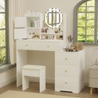 Dressing Table Mirror Stool Set Vanity Makeup Desk Organizer  5 Drawer White
