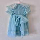 Vintage Baby Toddler Dress Sheer Blue Double Chiffon Collared Back Tie Lace Trim