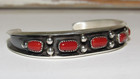 Navajo Mediterranean Coral Stacker Cuff Bracelet Sterling Silver Native American