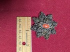 Victorian art Nouveau Sterling Silver And Orange Coral Filigree Brooch Heavy 20g