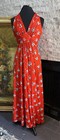 Vintage Leslie J 1970s Red Floral Halter Maxi Sun Long Dress Size 7