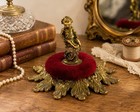 Vintage Gold Tone Cherub Pin Cushion Red Velvet Ornate Vanity Sewing Holder 4   