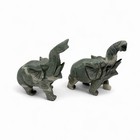 Pair Of Hand-carved Green Jade Elephant Statues Jade Stone