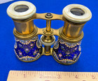 Antique French Paris Cobalt Blue Flowers Hand Painted Enamel Opera Glasses Ds43