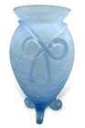 Vintage Crackle Glass Vase 8 25    Translucent 3 Legs Applied Gift Bow Sky Blue