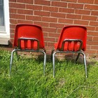 Pair Of Vintage Virco Kids Youth Chairs Hard Plastic Red School Model M-9000-12