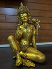 16 5  Old Tibetan Bronze 24k Gold Guanyin Kwan-yin Bodhisattva Buddha Statue