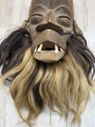 Vintage African Tribal Wooden Mask Hair Beard Teeth Hand Carved Wall Art