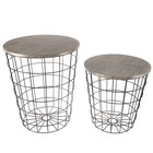 End Set Of 2 - Wood Tops And Metal Basket Bases For
