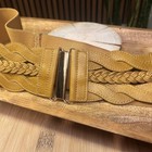 Mustard Yellow Woven Stretch Belt Faux Leather Boho Retro Elastic Waist