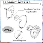 3pcs S925 Sterling Silver Toe Rings For Women Open Toe Rings Comfort-fit Adjusta
