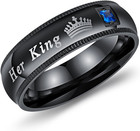 2pcs Set Of His And Her Matching Promise Rings For Couples Black Stainless Steel