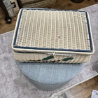 Small Vintage Plastic Wicker   Wood Woven Sewing Box Basket