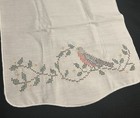 Vintage Hand Embroidered Table Runner   42 l Cross Stitch Birds On White Unused