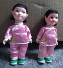 2 Vintage Chinese 9    Girl Dolls All Composition Embroidered Silk Clothing