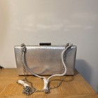 Nina Silver Beaded Satin Clutch Bag Evening Handbag With Chain Strap