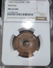 Ngc Palestine 1942 10 Mils Ms 64 Coin Copper British Mandate In Israel