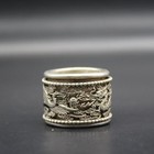 Chinese Old Tibetan Silver Carved Dragon And Phoenix Rotate Finger Ring
