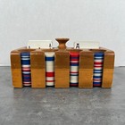 Vintage Wood Poker Chip   Card Holder Caddy Organizer Set W Playing Cards  Chips