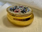 Vintage Italian Micro Multi-colored Mosaic Floral Pill Box Trinket Box